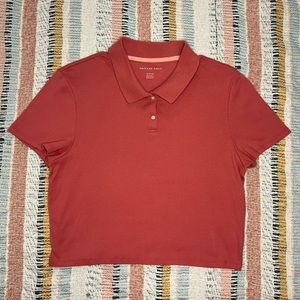 American Eagle Women’s Cropped Collared Polo Baby Tee in Pink